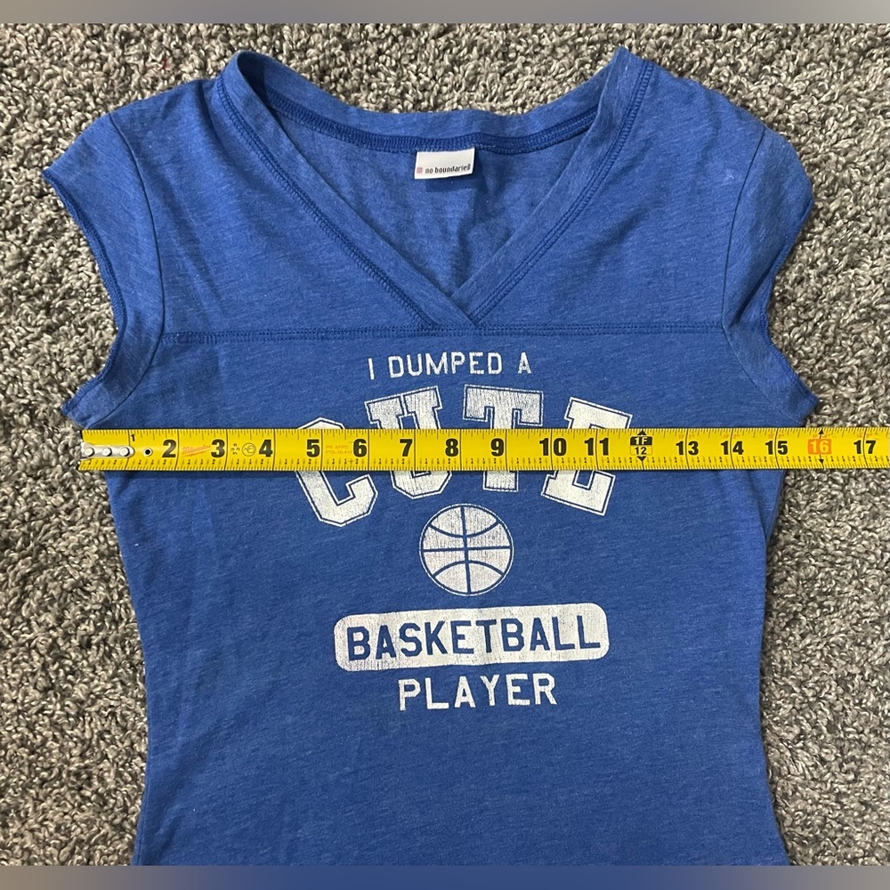 Vintage No Boundaries I Dumped A Cute Basketball Player Shirt Blue V Neck - Picture 6 of 7